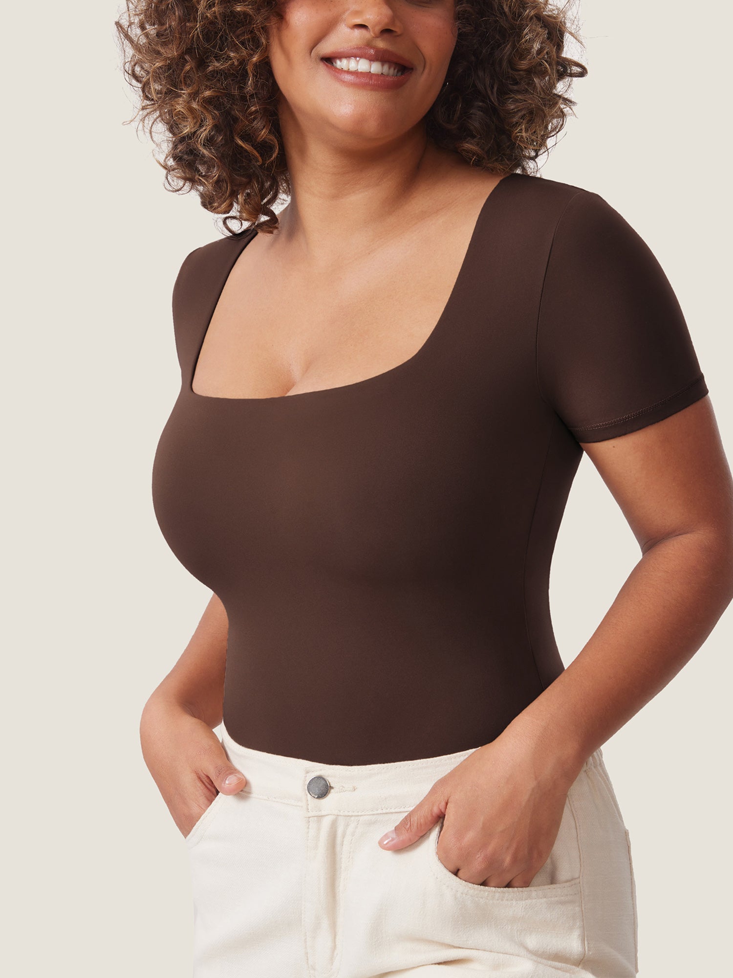 Inbarely® Square Neck Short Sleeve Bodysuit