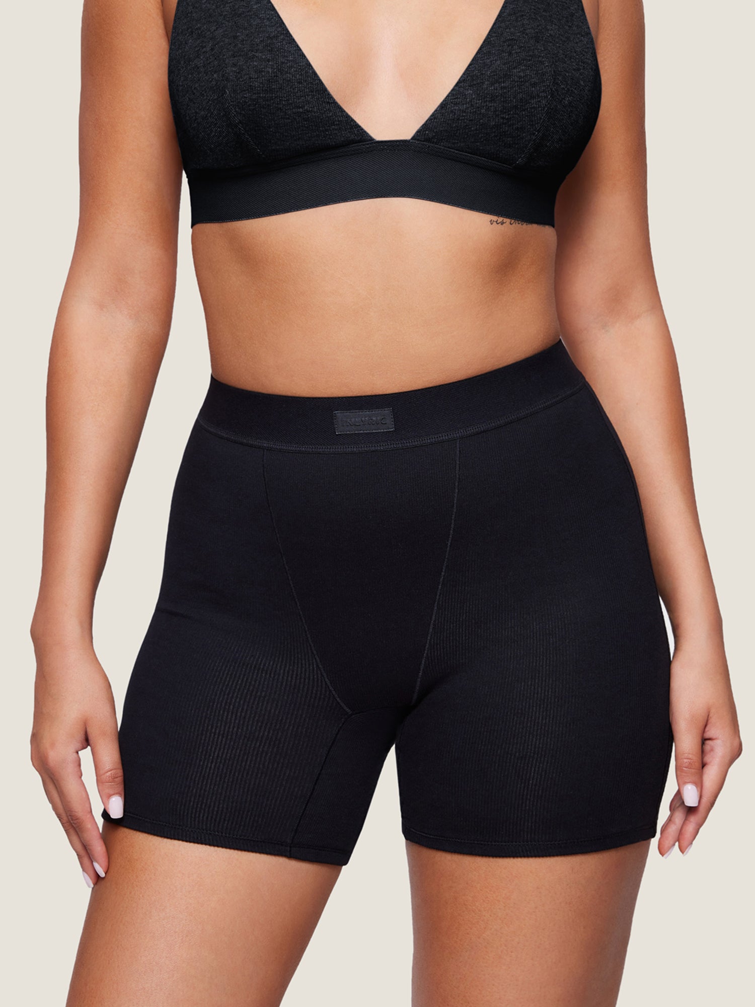 Cotton Rib High Waisted Boxer Shorts Black