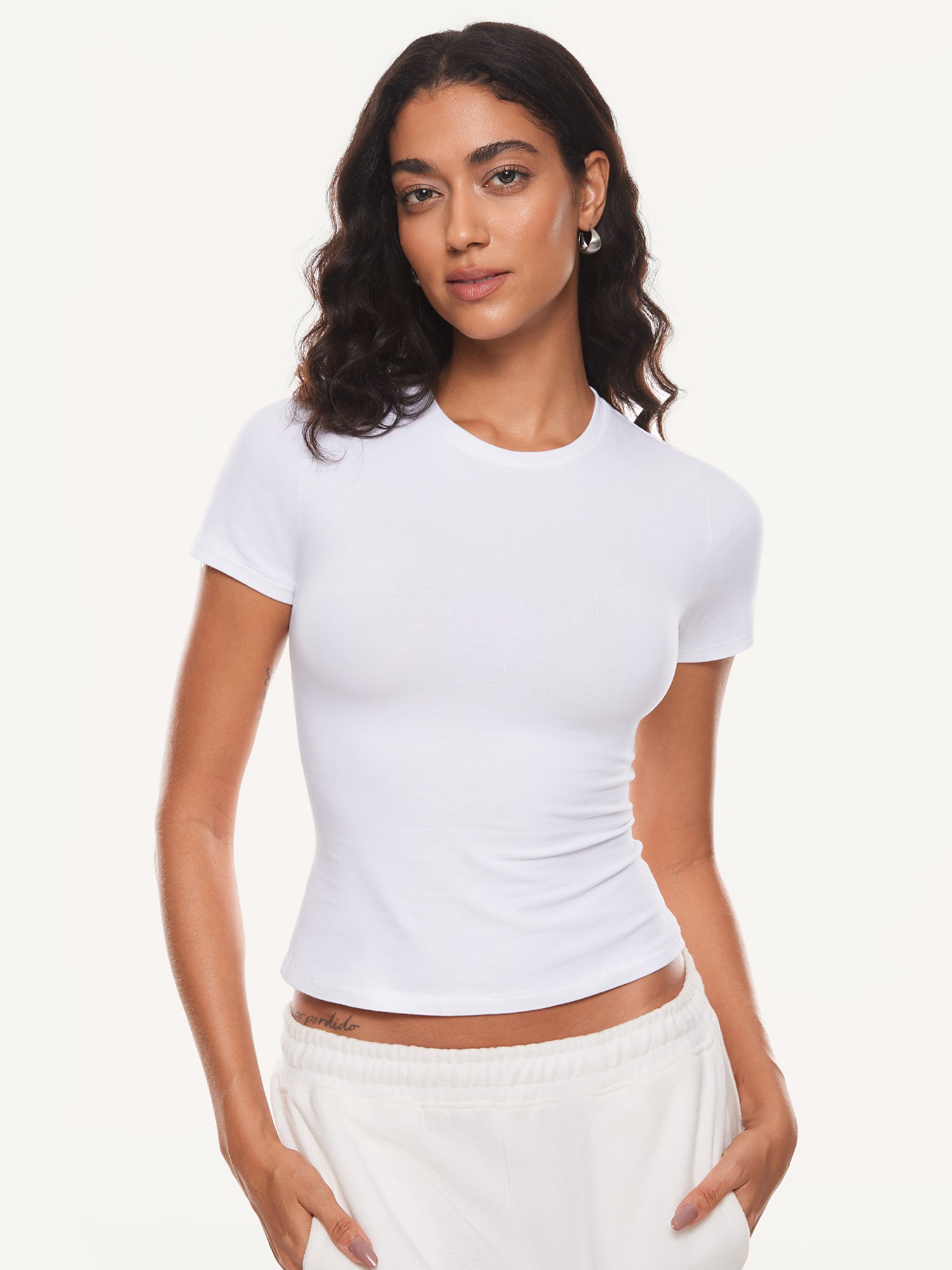 Basic Cotton Casual Crew Neck Tees White