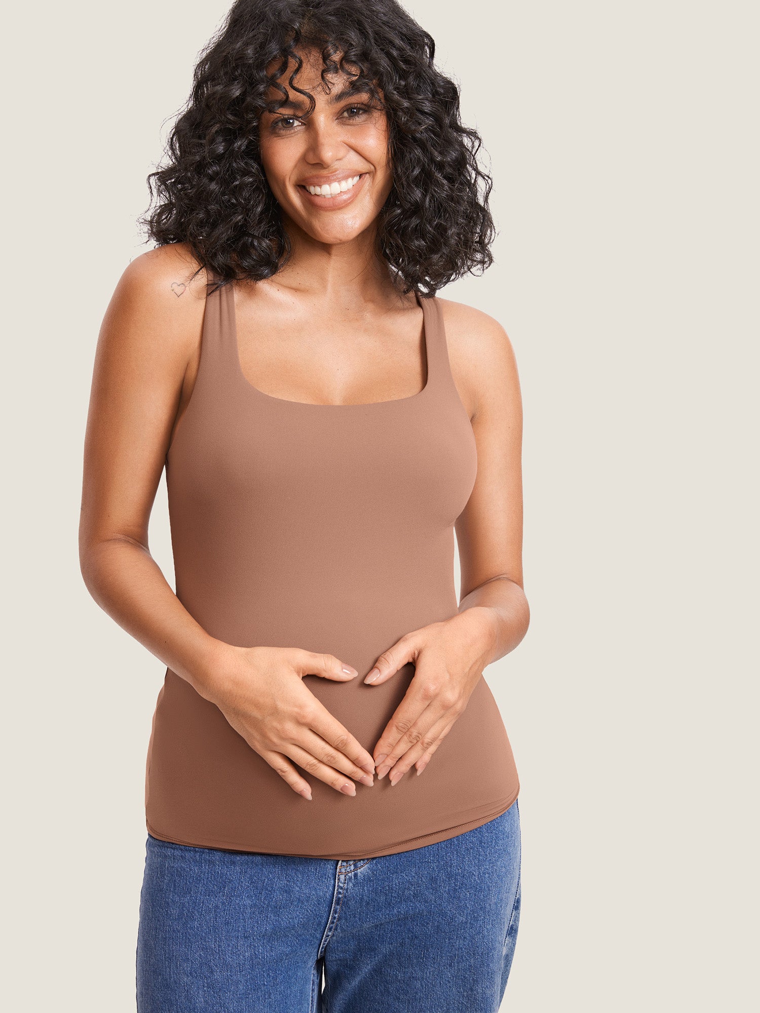 Inbarely® Square Neck Maternity Tank Top Earth Brown