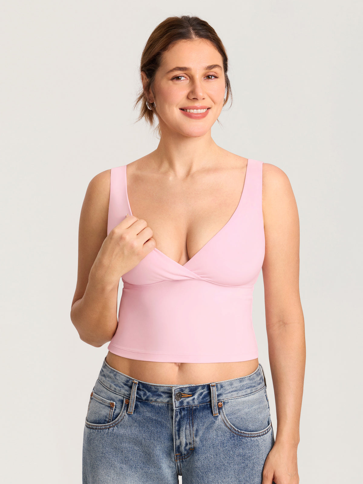 MOMANDA Natrelax® Crossover Nursing Crop Tank Top Sweet Pink @model_info:MOM1
