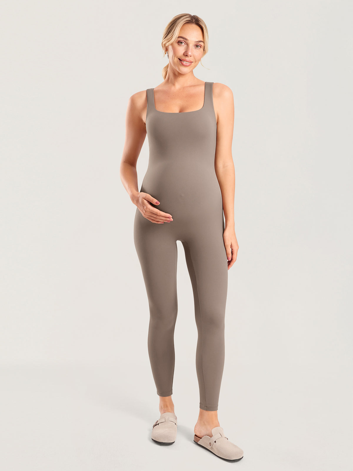 MOMANDA Women's Natrelax® Maternity Jumpsuit Khaki Taupe @model_info:MOM2