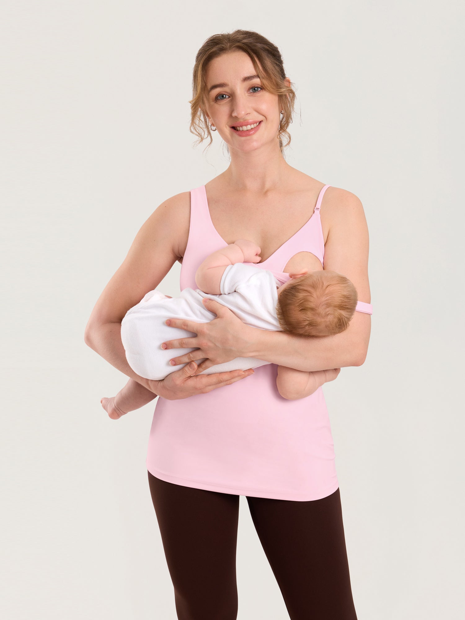 MOMANDA Naterlax® V Neck Nursing Tank Top Sweet Pink @model_info:MOM1