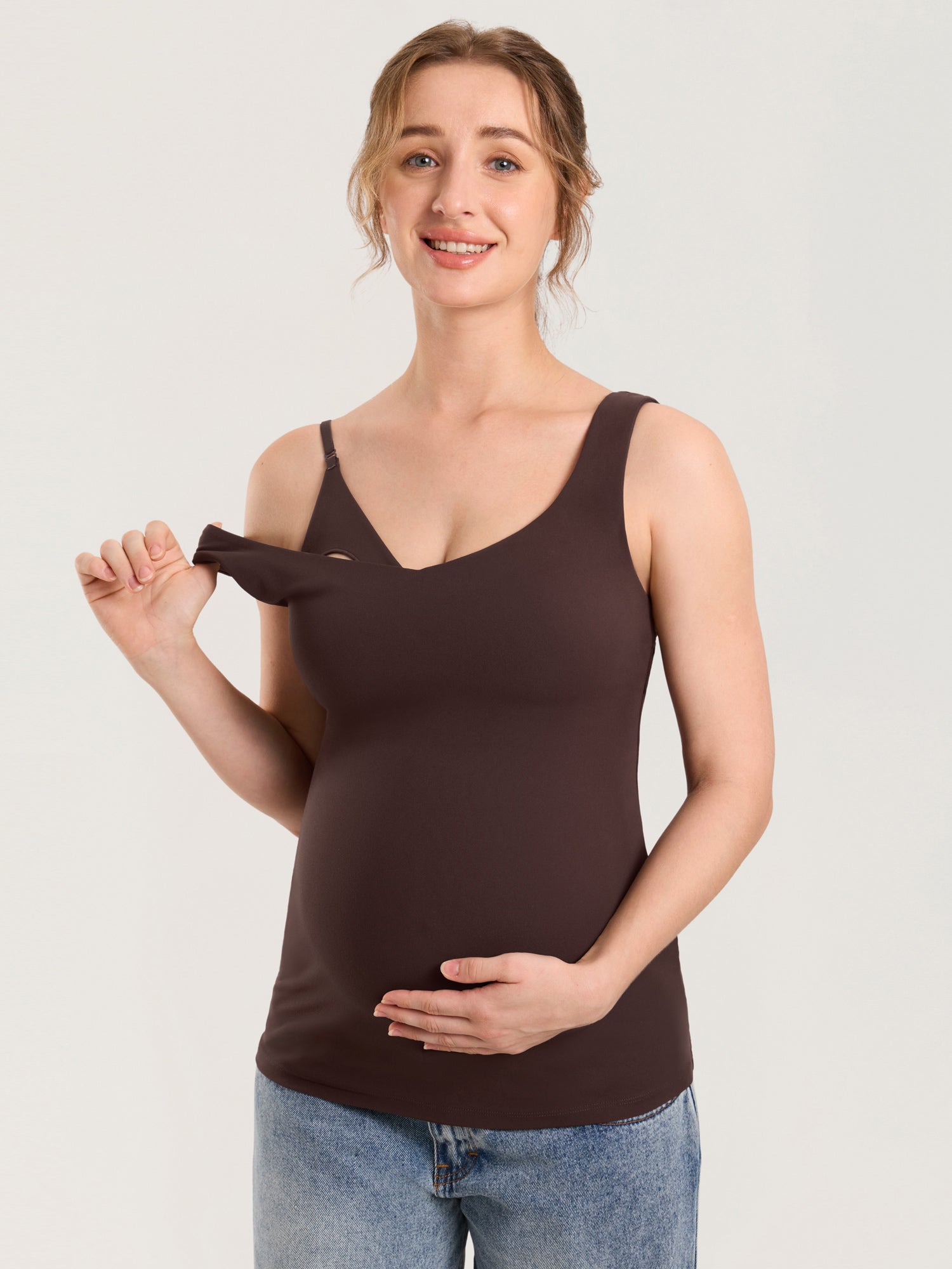 MOMANDA Naterlax® V Neck Nursing Tank Top Hot Fudge Brown