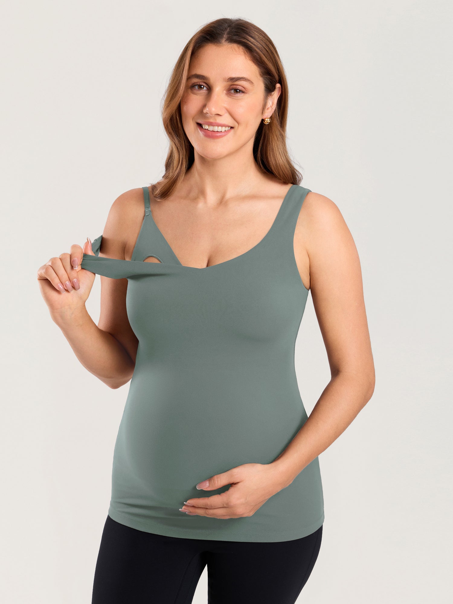 MOMANDA Naterlax® V Neck Nursing Tank Top Grey Sage