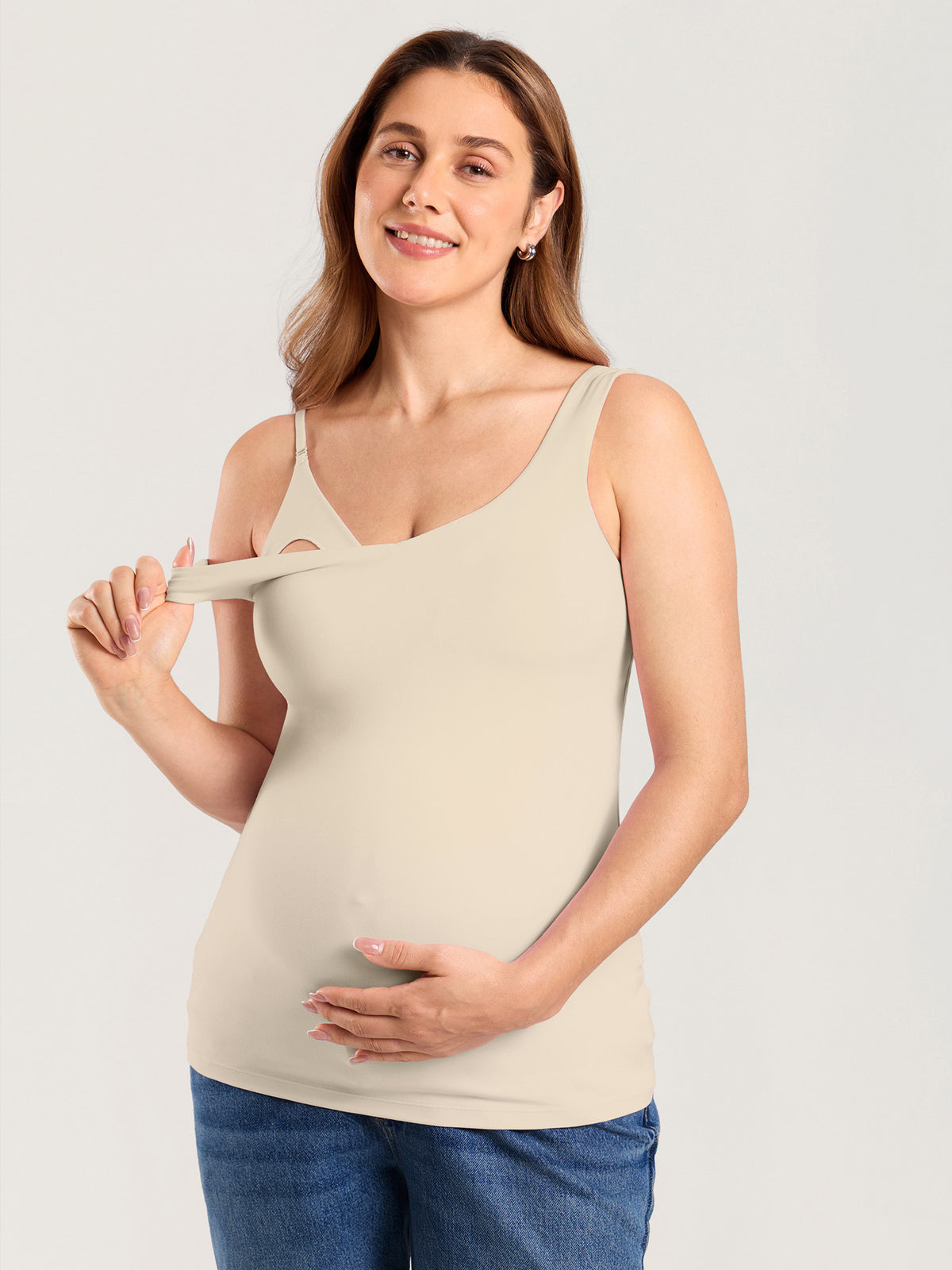 MOMANDA Naterlax® V Neck Nursing Tank Top Mojave Tan @model_info:MOM2