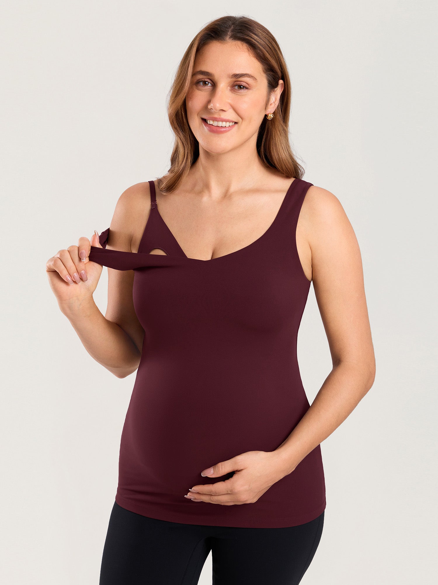MOMANDA Naterlax® V Neck Nursing Tank Top Ripe Plum @model_info:MOM2