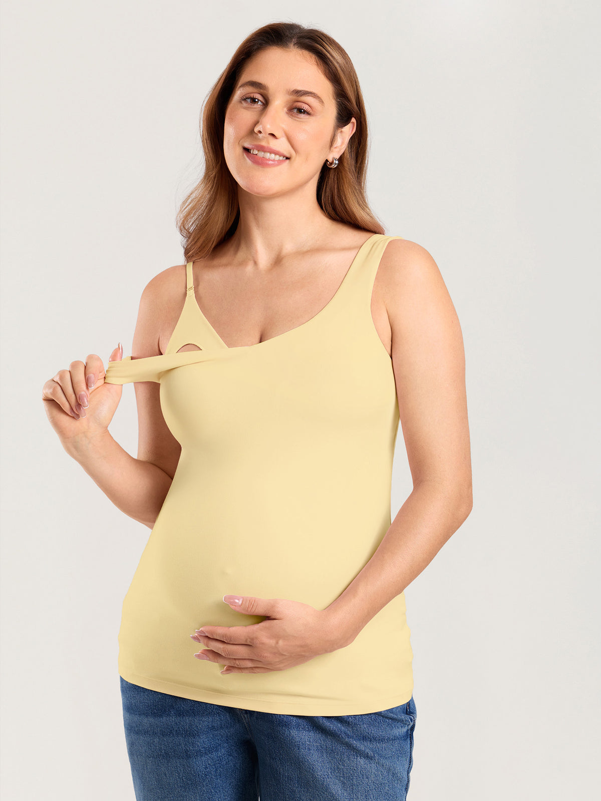 MOMANDA Naterlax® V Neck Nursing Tank Top Butter @model_info:MOM1