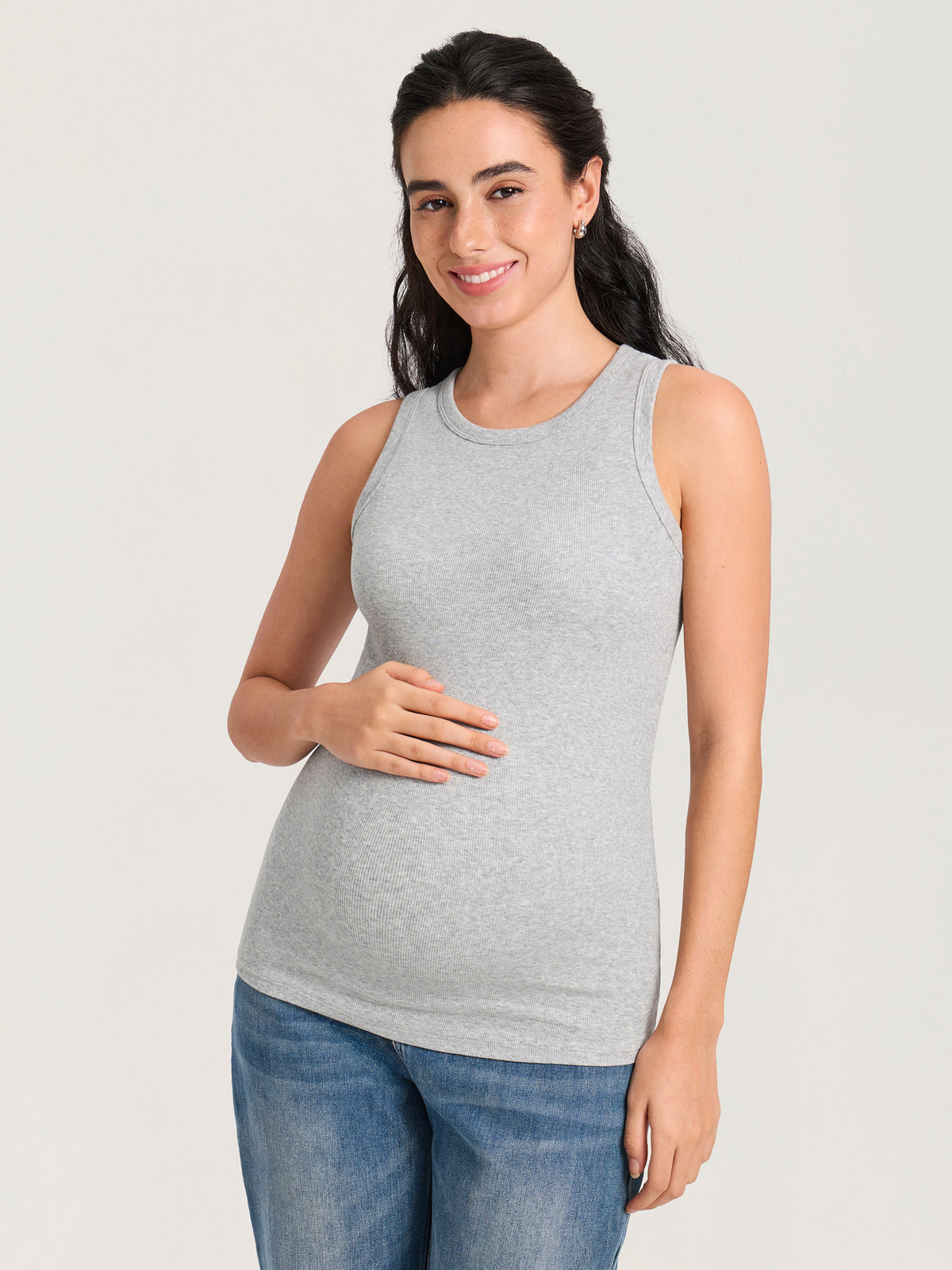 Cotton Rib Crew Neck Maternity Tank Top