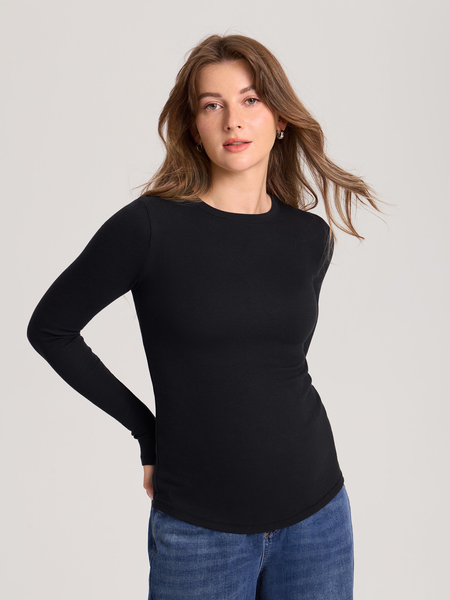 Cotton Rib Crew Neck Maternity Top