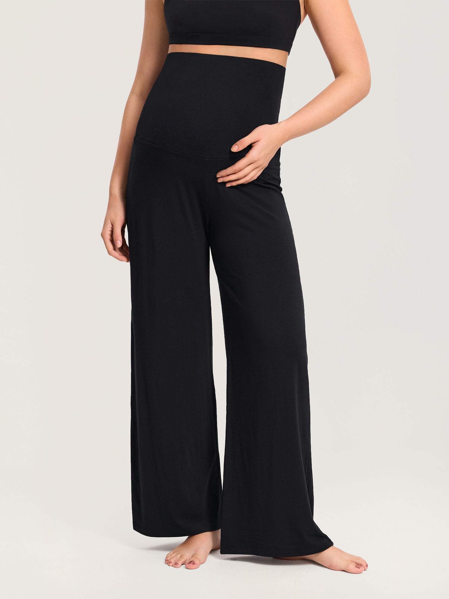 Modal Cotton Foldover Wide-Leg Pants 28.5"