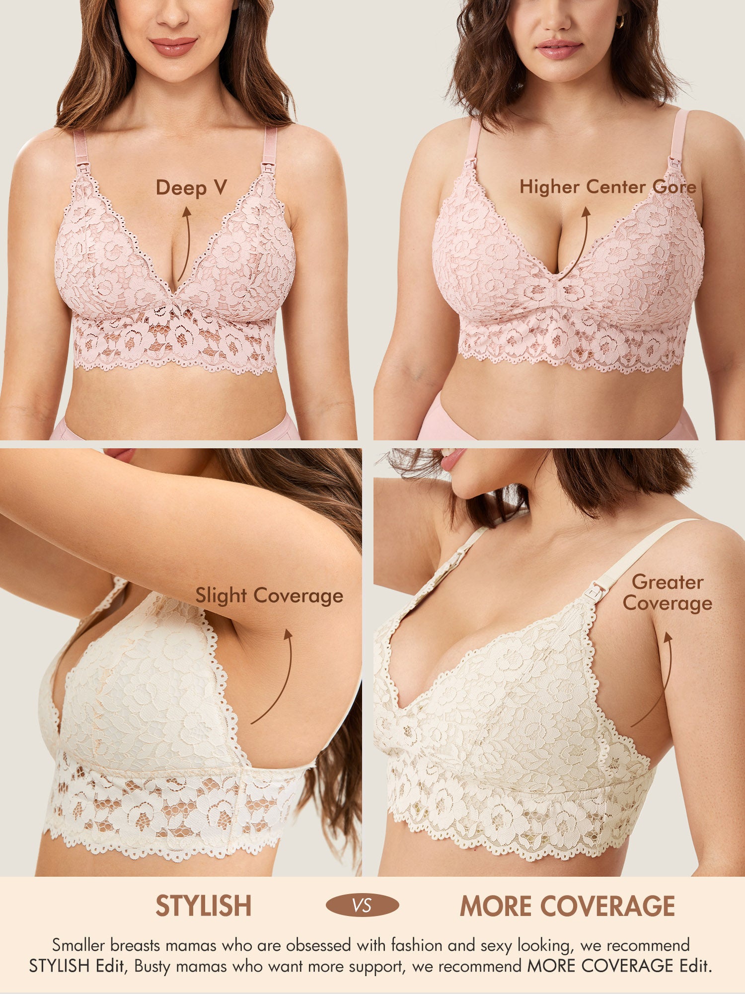 More Coverage Lace Plunge Nursing Bralette