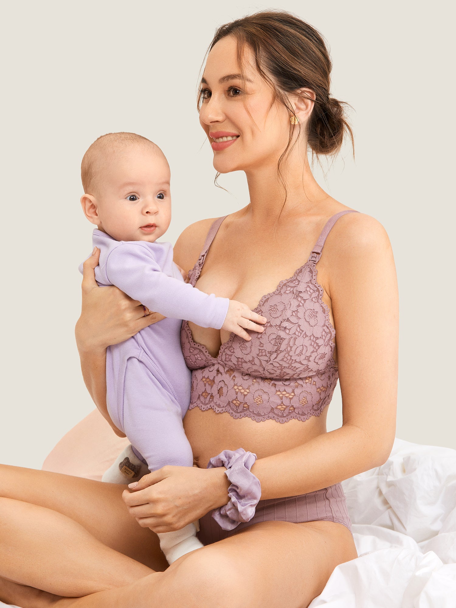 Lace Plunge Nursing Bralette Rose Brown