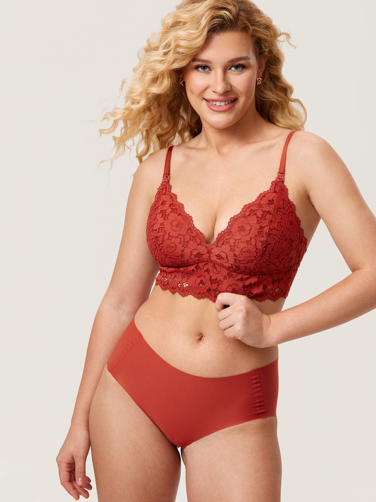 More Coverage Lace Plunge Nursing Bralette Pumpkin