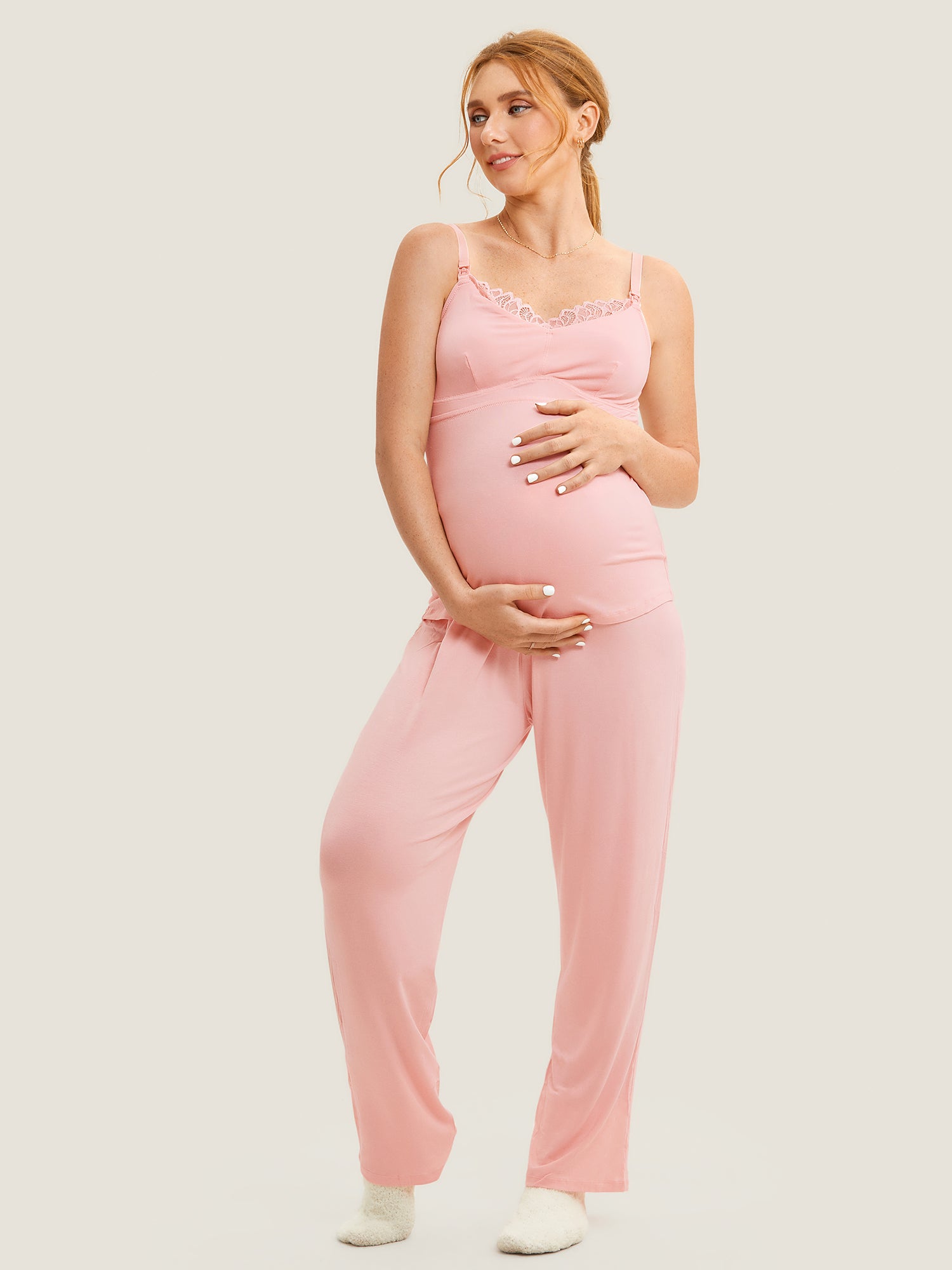 Lace Pregnancy Nursing Sleepwear Pink