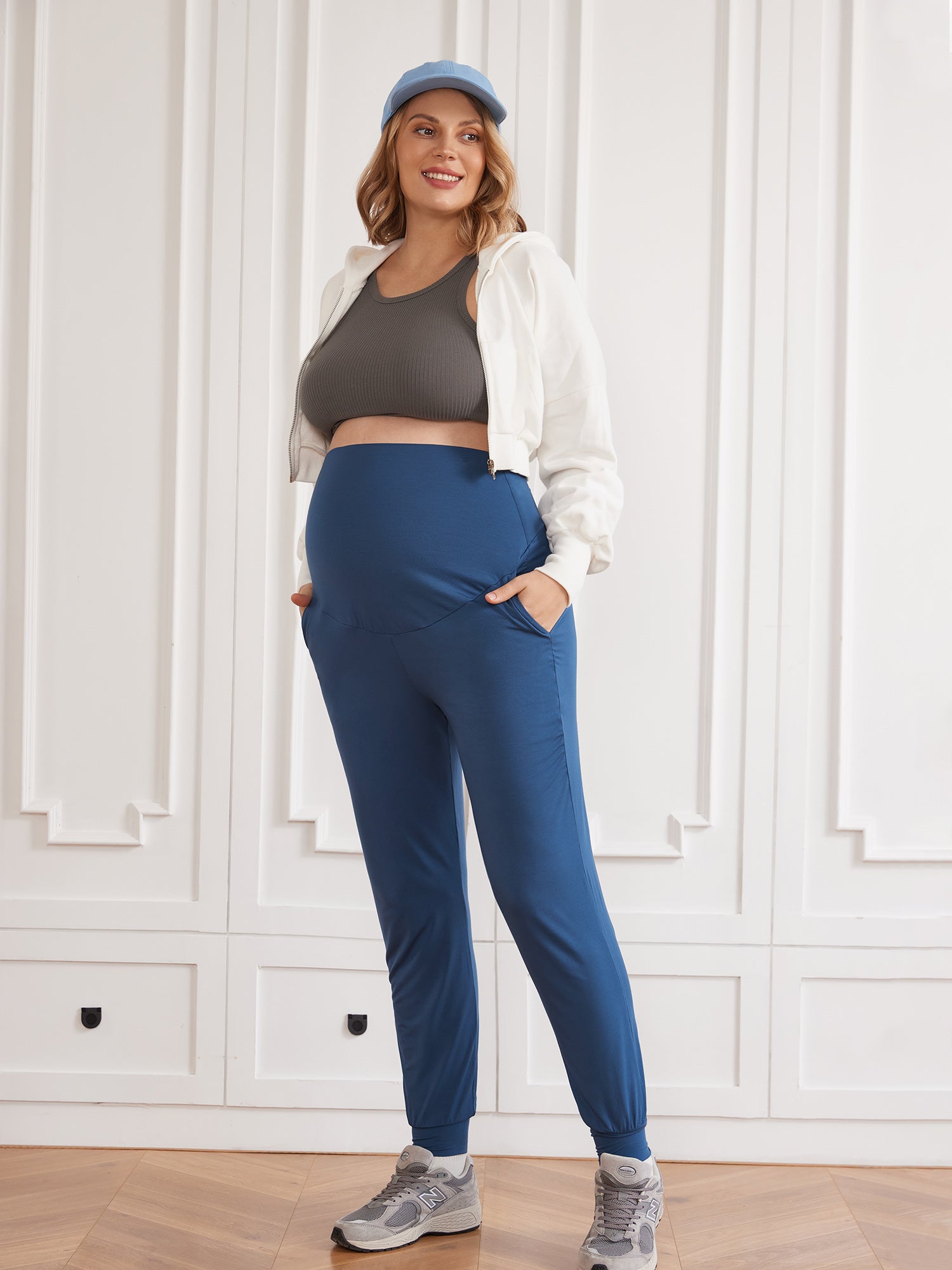 Casual Stretchy Maternity Joggers Military Blue
